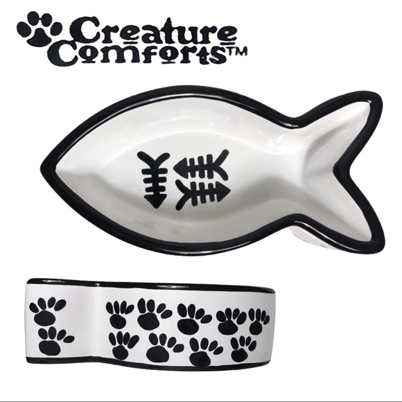 Black & White Ceramic Fish Shaped Cat Bowl - Picture 4 of 14